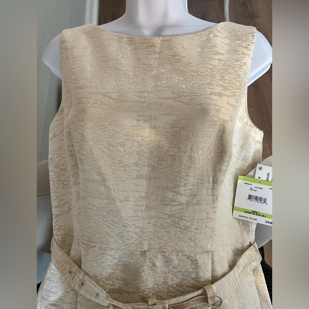 Anne Klein Cream & Gold Metallic Jacquard Dress (NWT) – Size 4 - Picture 4 of 7
